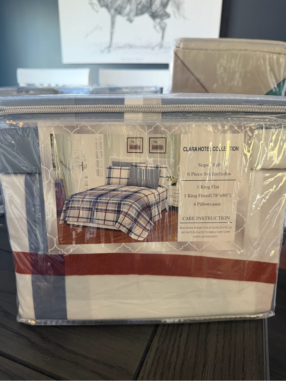 Hotel Collection King 6-Piece Plaid sheet Set - Blue/Red/White